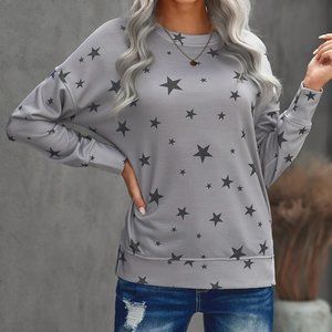 STAR PRINT GRAY ROUND NECK LONG SLEEVE